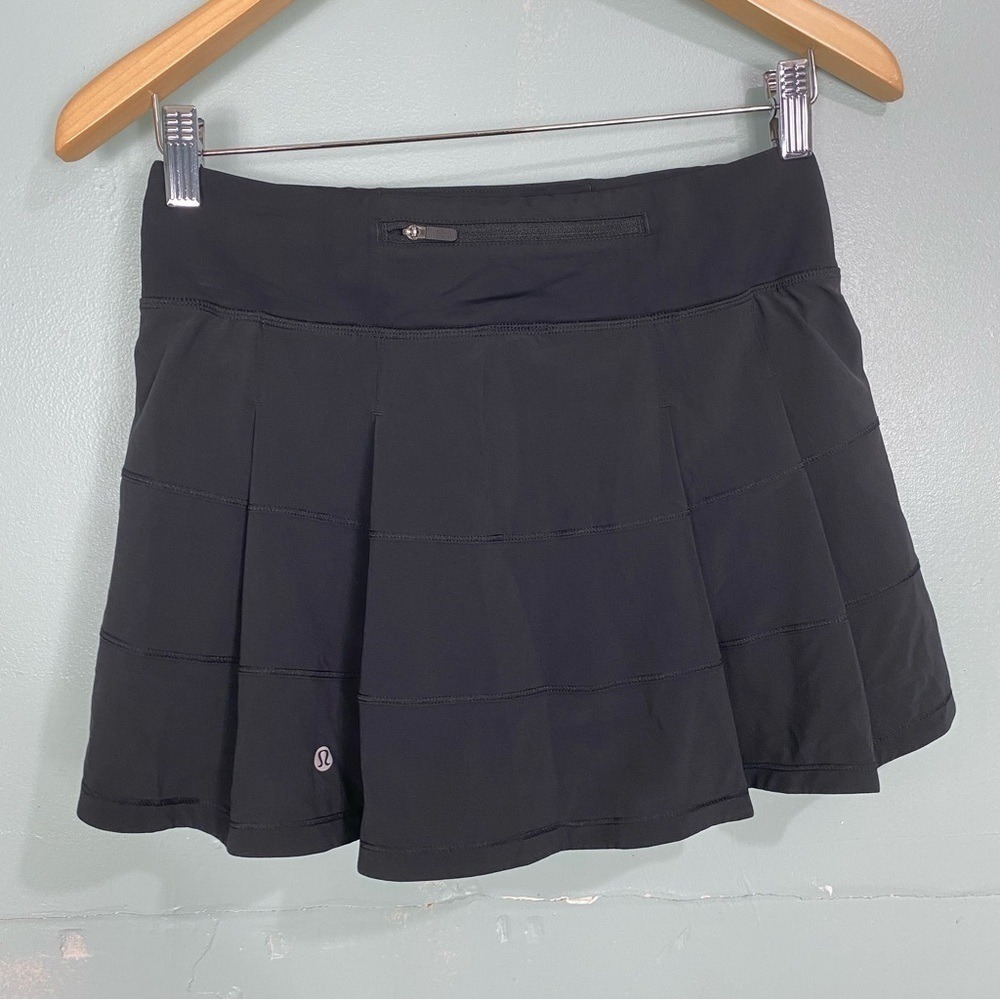 Lululemon Pace Rival Skort Skirt Sz 4 Tall Black W8838T FLAWED 15"